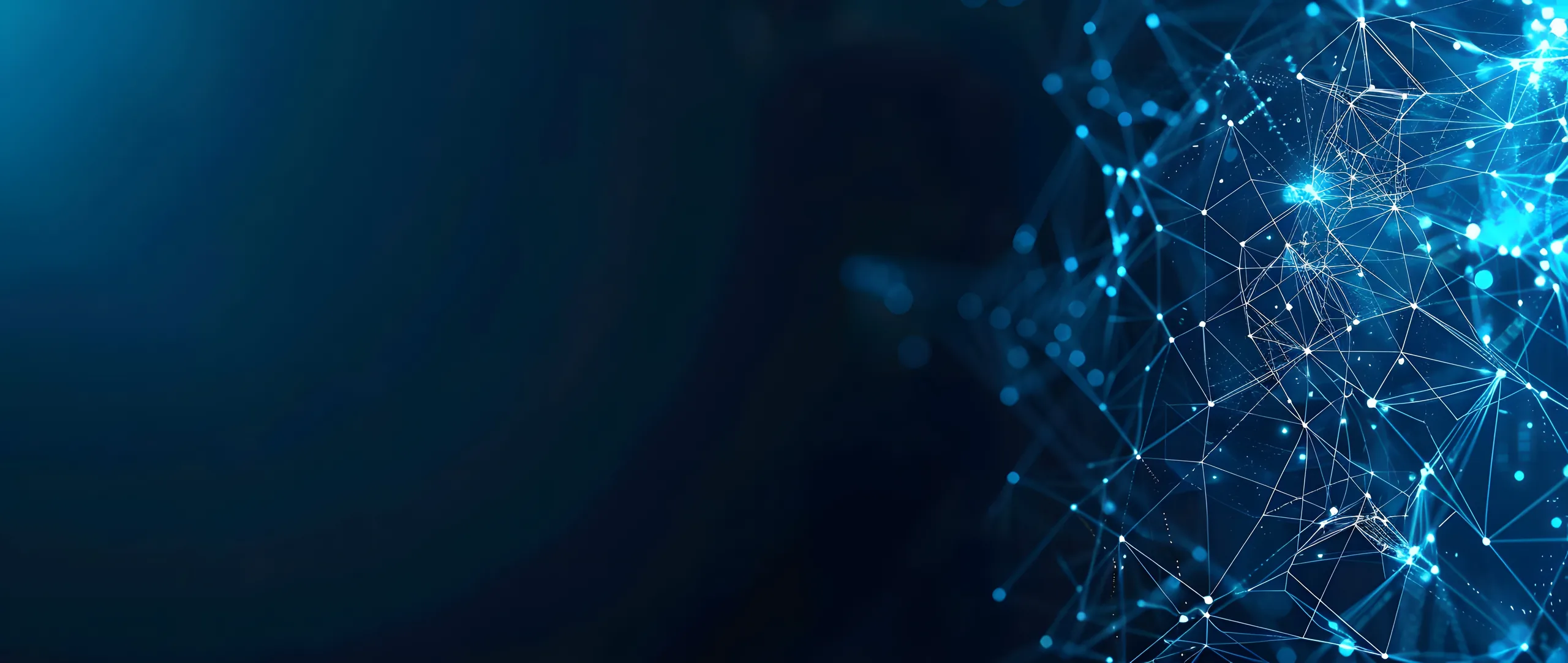 Abstract glowing blue network of connected nodes and lines on a dark navy background
