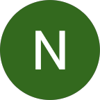 White letter N centered on a dark green circular background.
