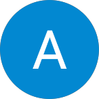 Blue circle with a white capital letter A centered inside.