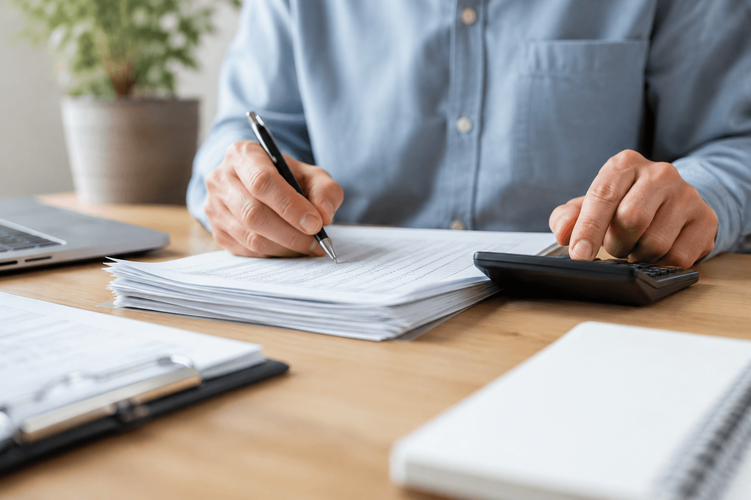 Focused Office Paperwork and Calculations