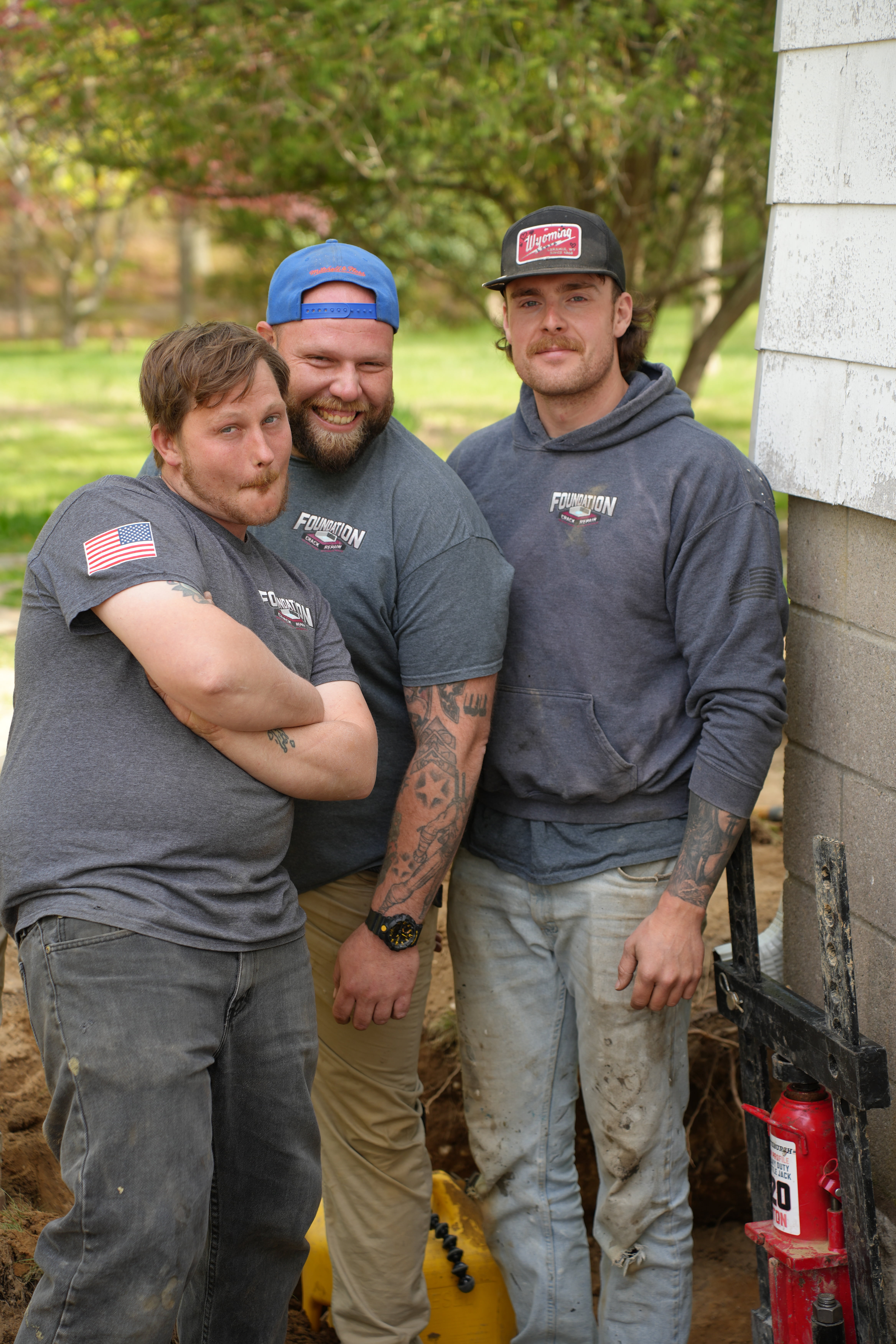 Foundation Crack Repair crew working together on a Long Island foundation project