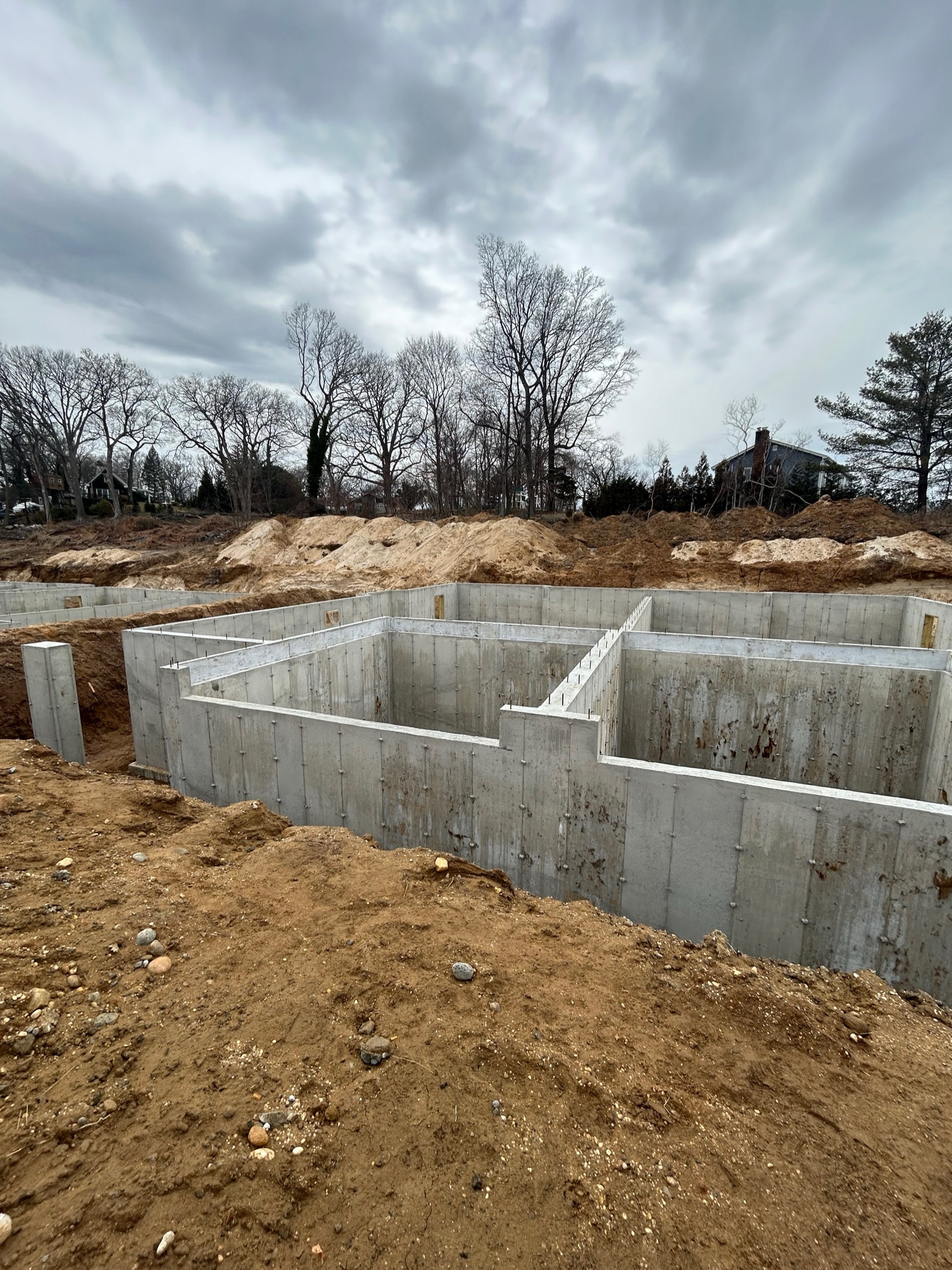 New construction poured concrete foundation on a Long Island building site