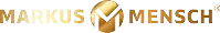 Markus Mensch logo with stylized gold letter M emblem between the words.