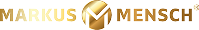 Markus Mensch logo with stylized gold letter M emblem between the words.