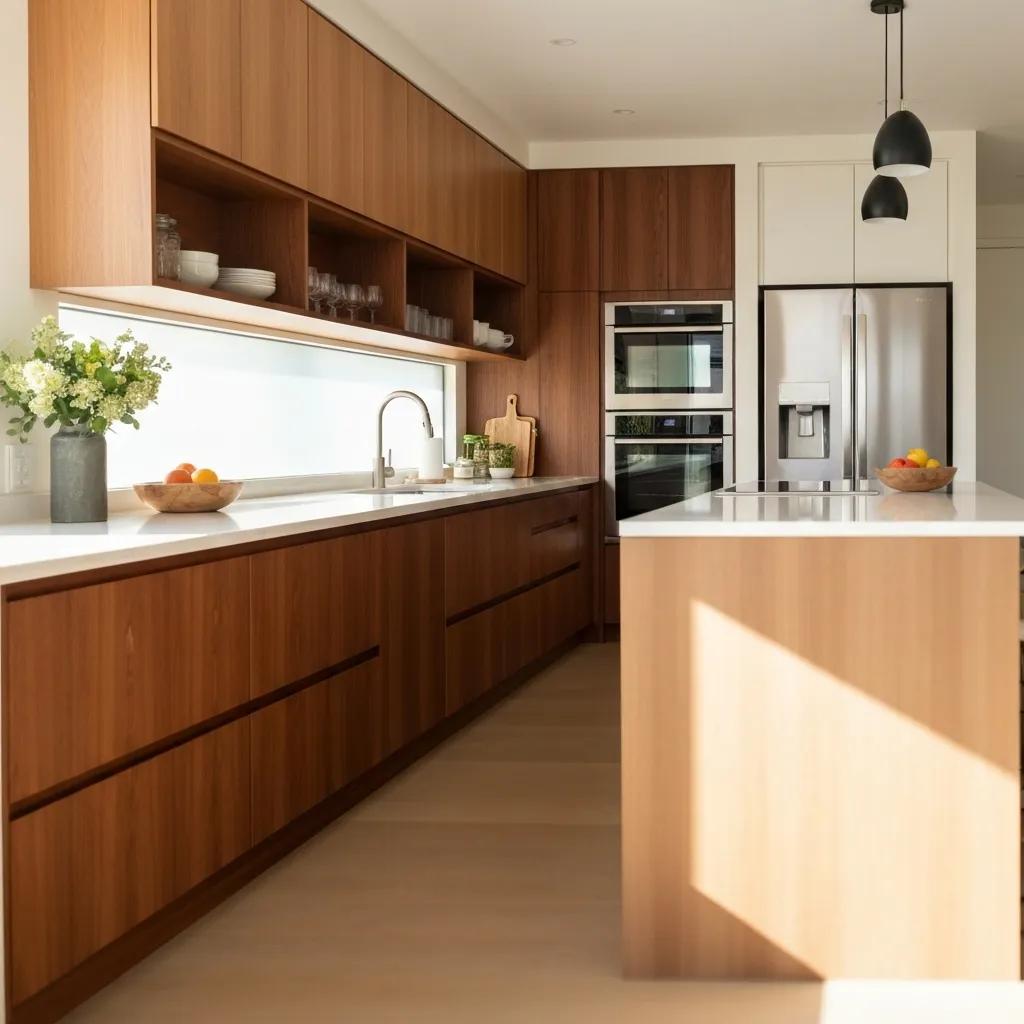 Sleek, modern kitchen featuring sustainable materials and smart appliances, showcasing the latest design trends