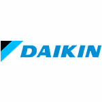 Daikin logo with blue and black stylized design elements.