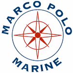Marine company logo with compass rose design and text Marco Polo Marine around it.