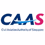 Logo of Civil Aviation Authority of Singapore with CAAS letters in blue and pink.