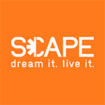 SCAPE logo with phrase 'dream it, live it' on orange background.