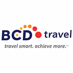 BCD travel company logo with the slogan travel smart. achieve more.