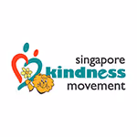 Logo of Singapore Kindness Movement with stylized red and green heart figures and a yellow flower.
