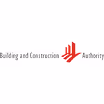 Logo with red abstract design next to text reading Building and Construction Authority.