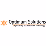Optimum Solutions logo with orange dot design and tagline empowering business with technology.