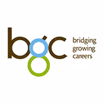 Logo with letters bgc in brown, blue, and green, and text 'bridging growing careers' on the right.