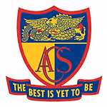 A shield emblem with a yellow dragon and letters ACS, and a banner reading 'The best is yet to be'.
