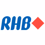 RHB company logo with blue letters and a red diamond symbol