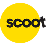 Black text ‘scoot’ on a bright yellow background with a rounded font style.