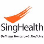 SingHealth logo with orange brushstroke and slogan 'Defining Tomorrow's Medicine'.