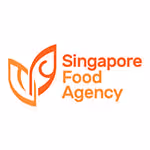 Singapore Food Agency logo with stylized leaf and flame in orange alongside text.