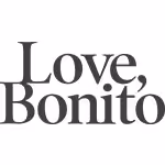 Love, Bonito brand name in black serif font on white background.