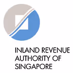 Logo of Inland Revenue Authority of Singapore with blue and gray stylized book symbol