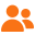 Orange icon of two people with one standing behind the other.