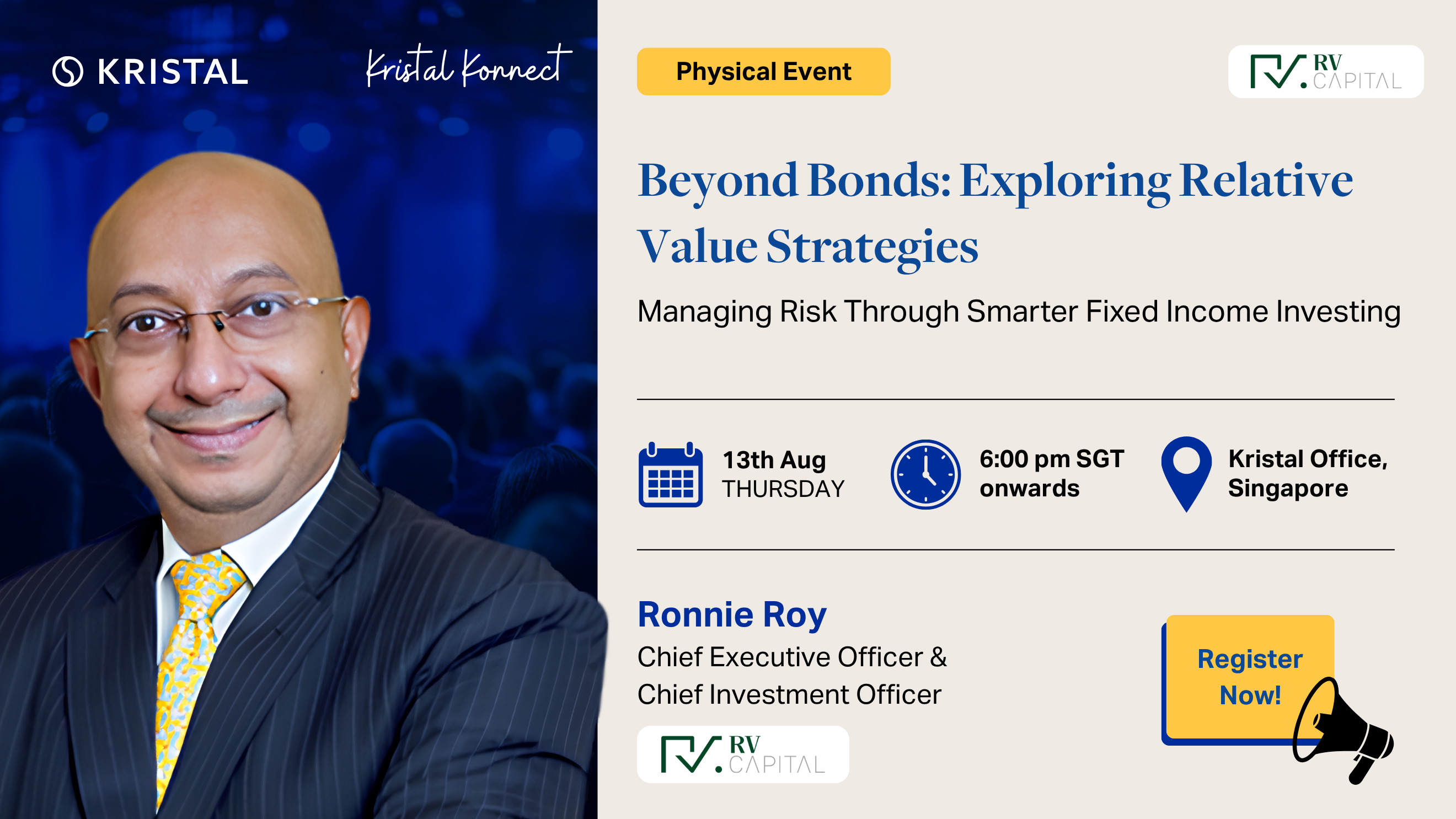 Kristal Konnect — Beyond Bonds: Exploring Relative Value Strategies, 13 August, 6:00 pm SGT, Kristal Office Singapore