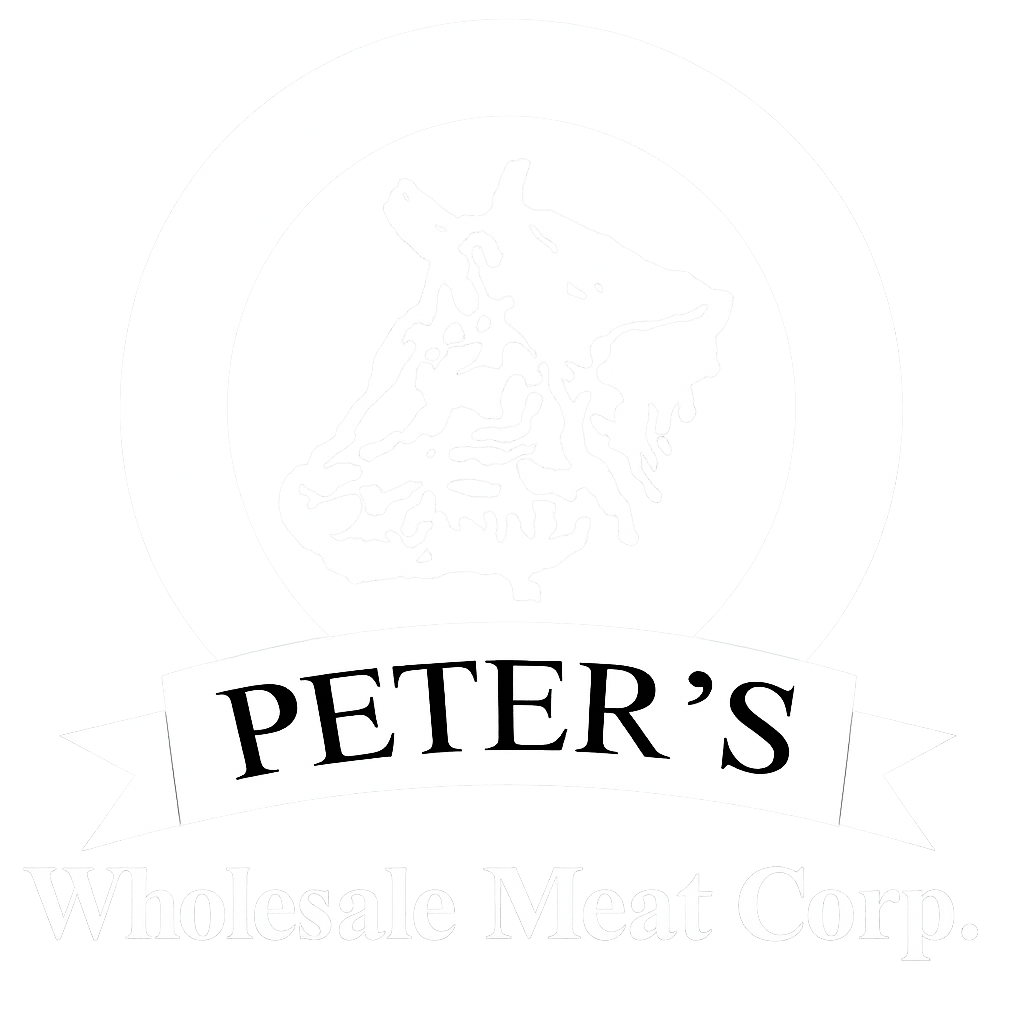 Peter's Wholesale Meat Corp. logo with a cow head inside a circular frame