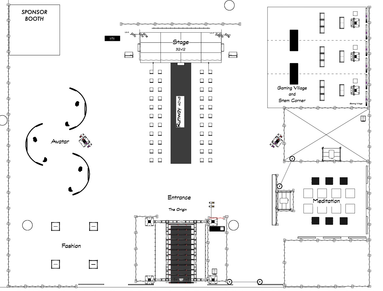 Technical direction floor plan for the Essence Festival.
