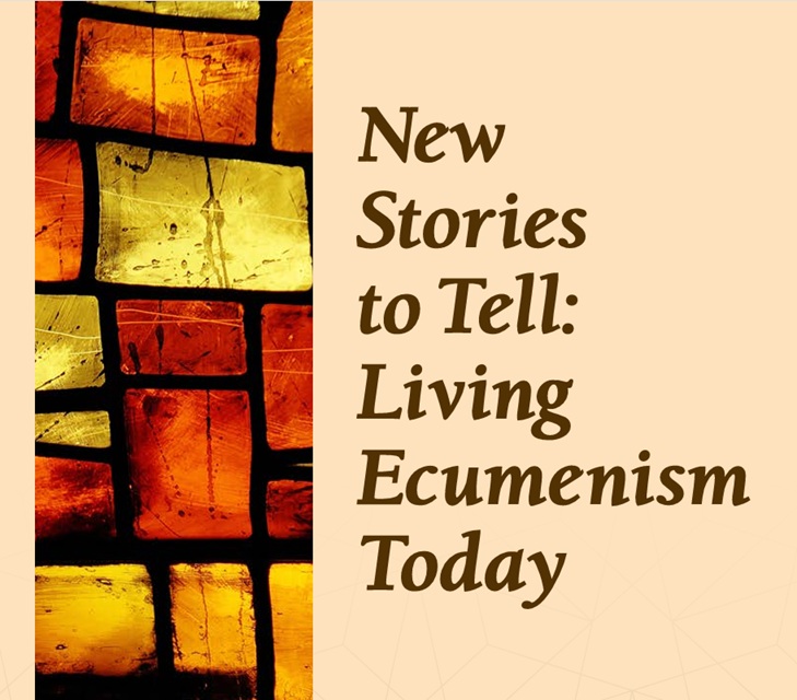 Cover image reading New Stories to Tell: Living Ecumenism Today beside a stained-glass detail.