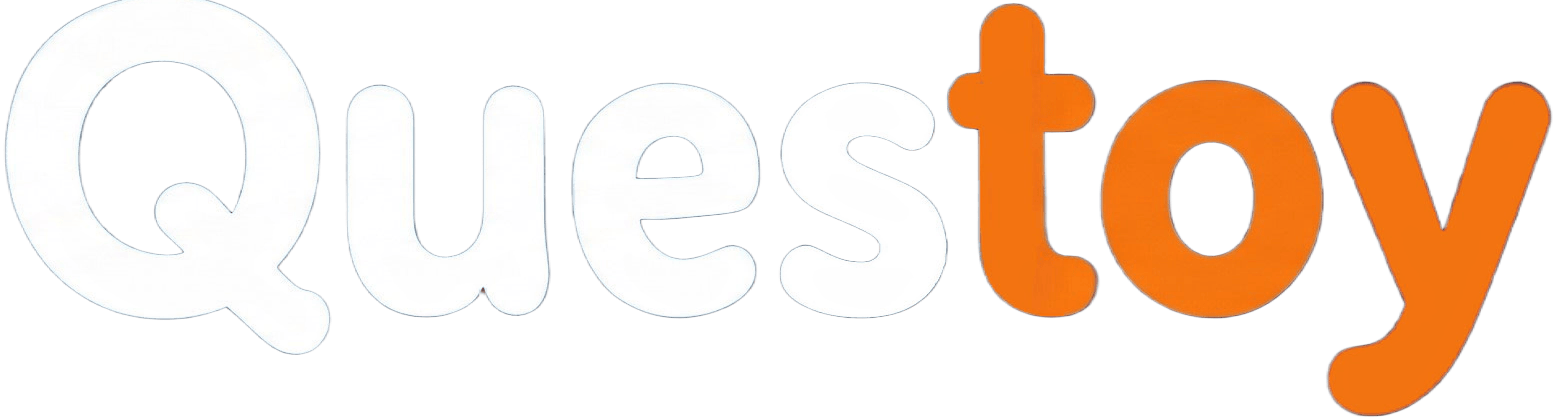 Logo text reading 'Questoy' with 'Ques' in white and 'toy' in orange on a transparent background.