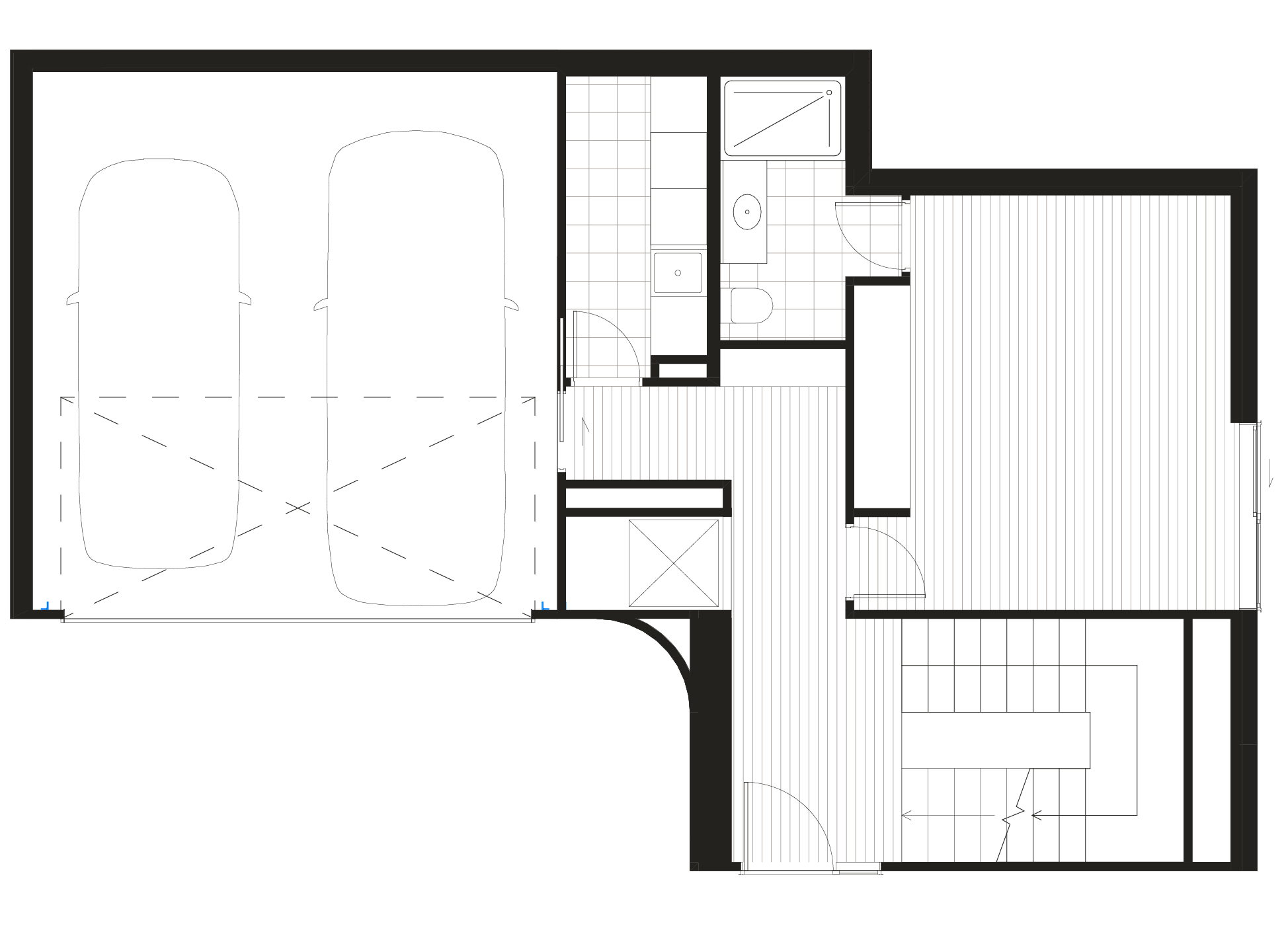 Ground floor: double internal-access garage, one bathroom, and a flexible-use room