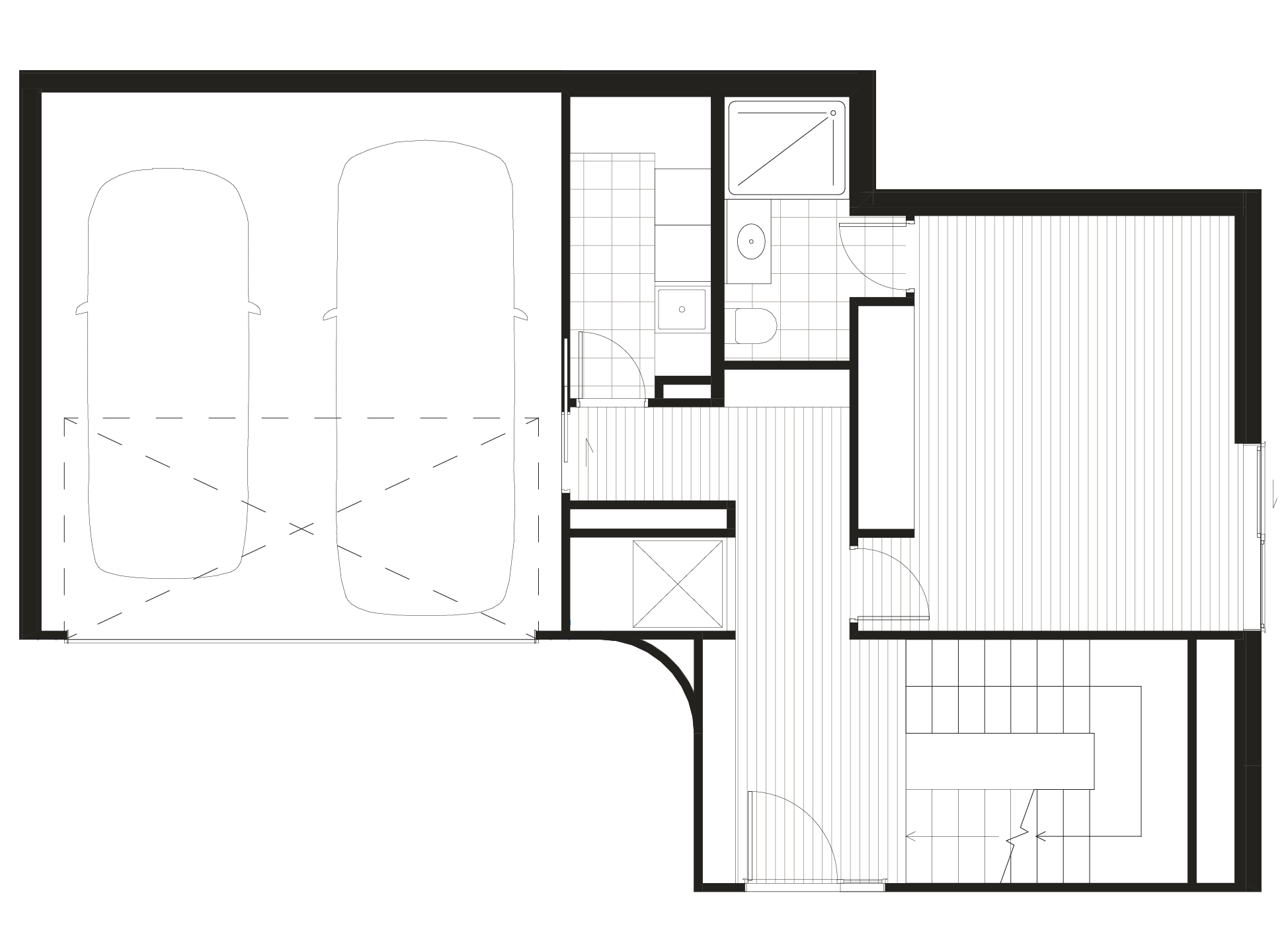 Ground floor: double internal-access garage, one bathroom, and a flexible-use room