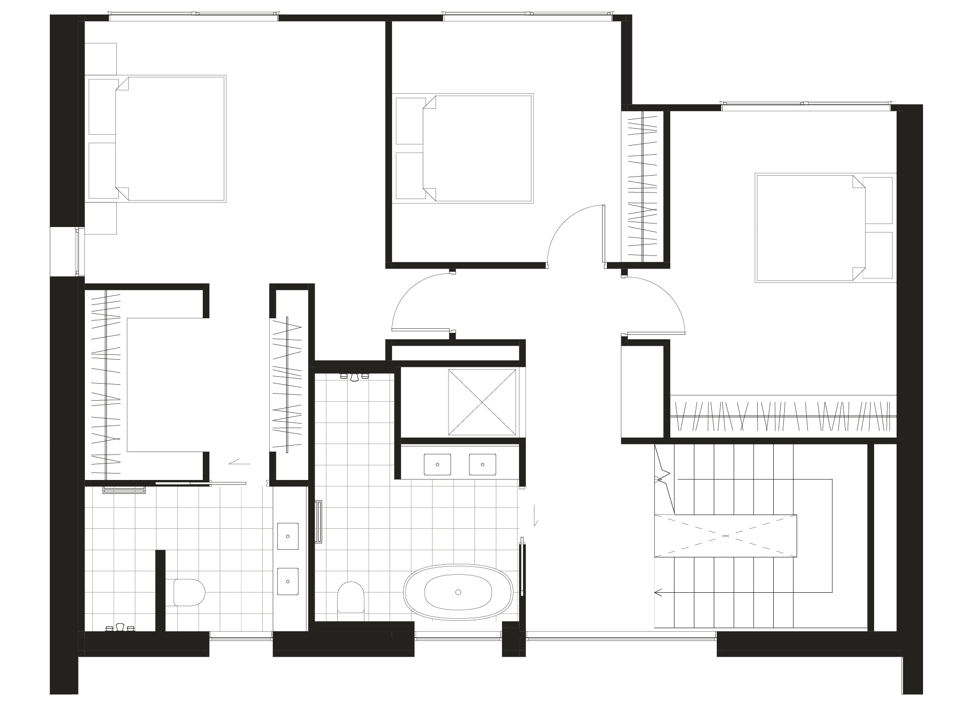 Level 2: three bedrooms and two bathrooms