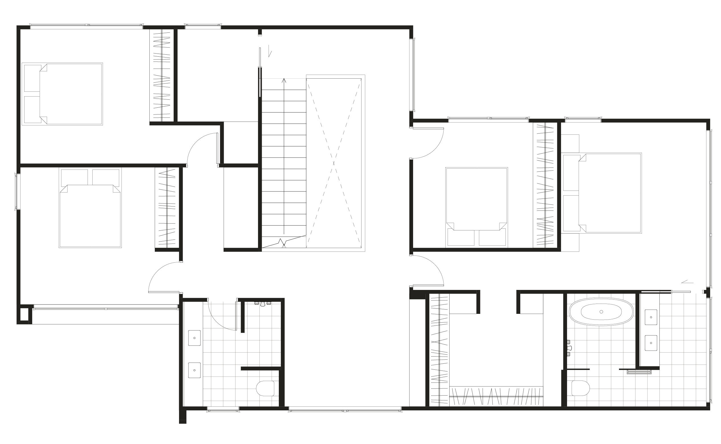 Level 1: four bedrooms and two bathrooms, including a dual-vanity ensuite with bath