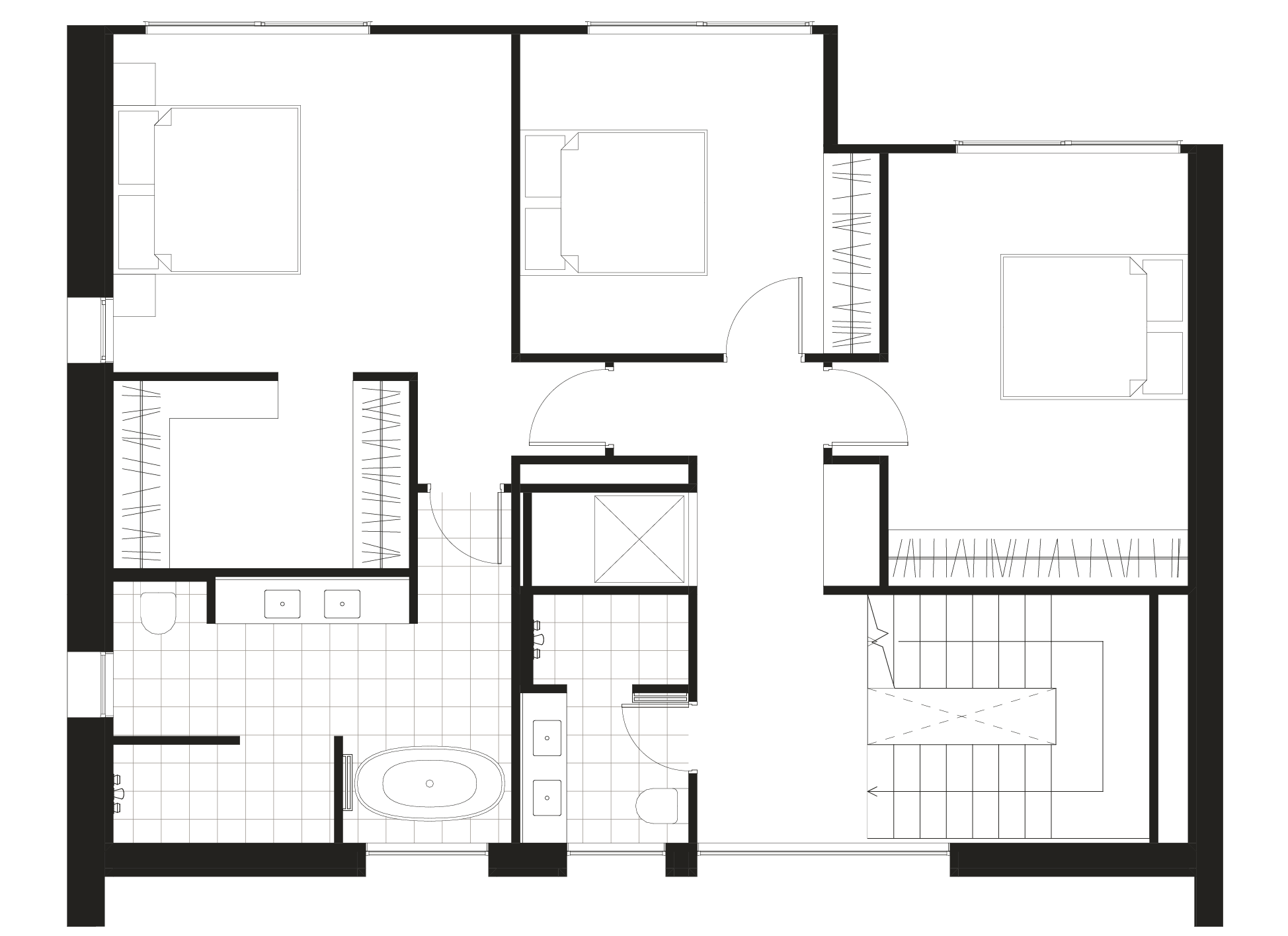 Level 2: three bedrooms and two bathrooms