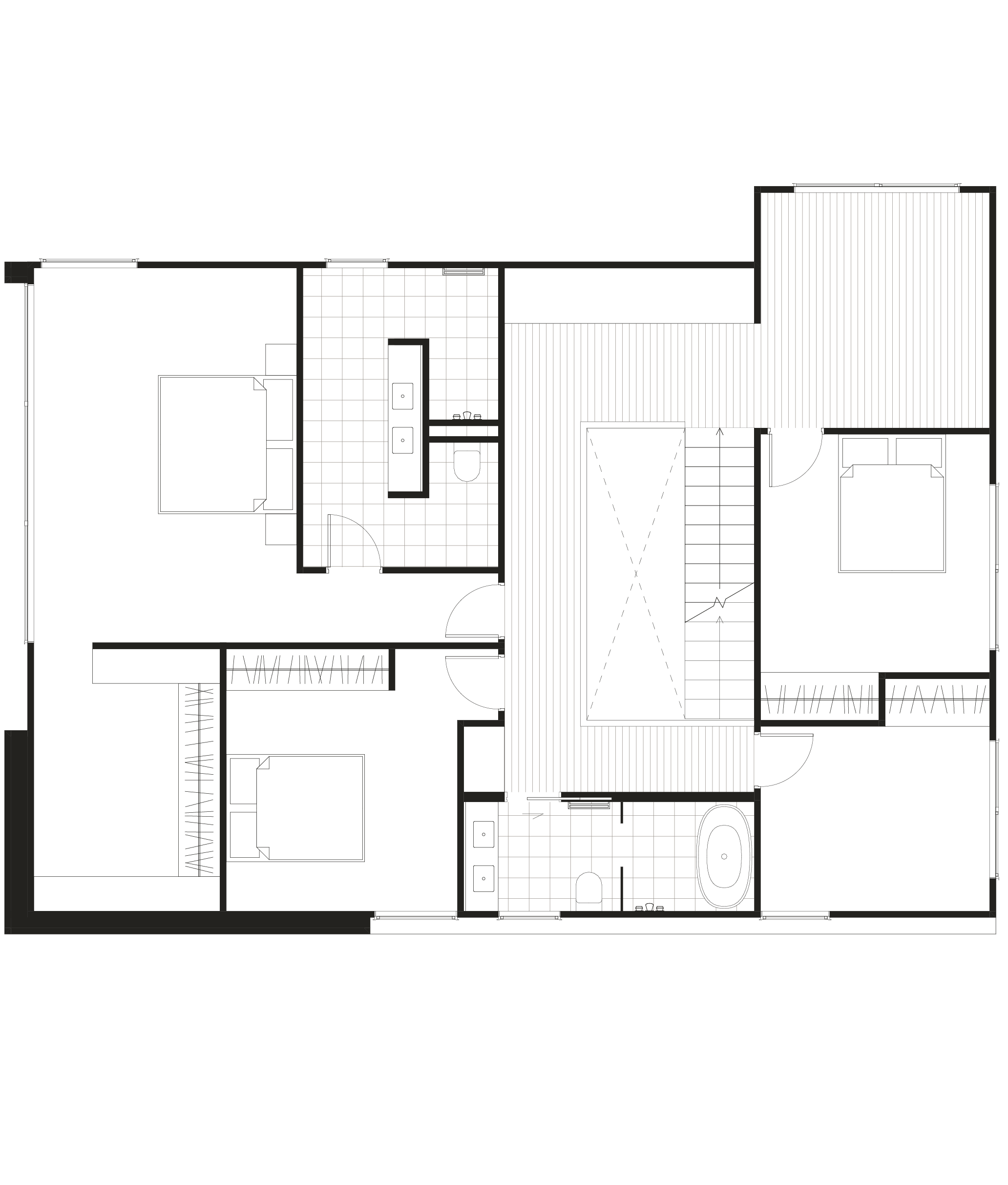 Level 1: three bedrooms and two bathrooms, including a dual-vanity bathroom with bath