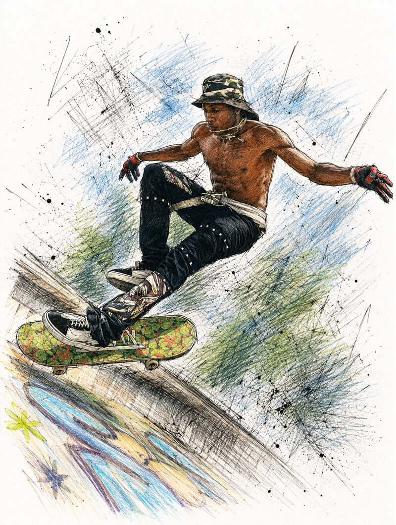Skater illustration on a ramp