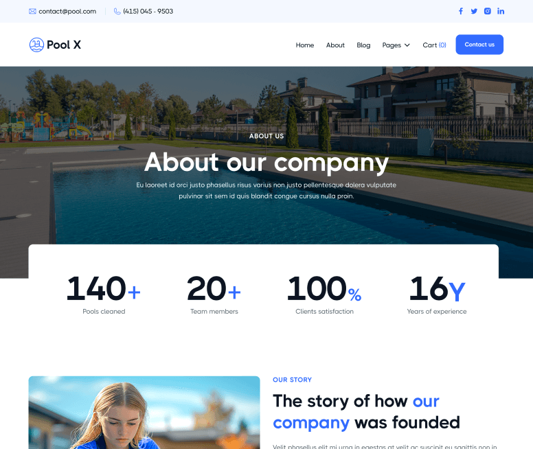 Pool X - About Page - Pool Service Webflow Template