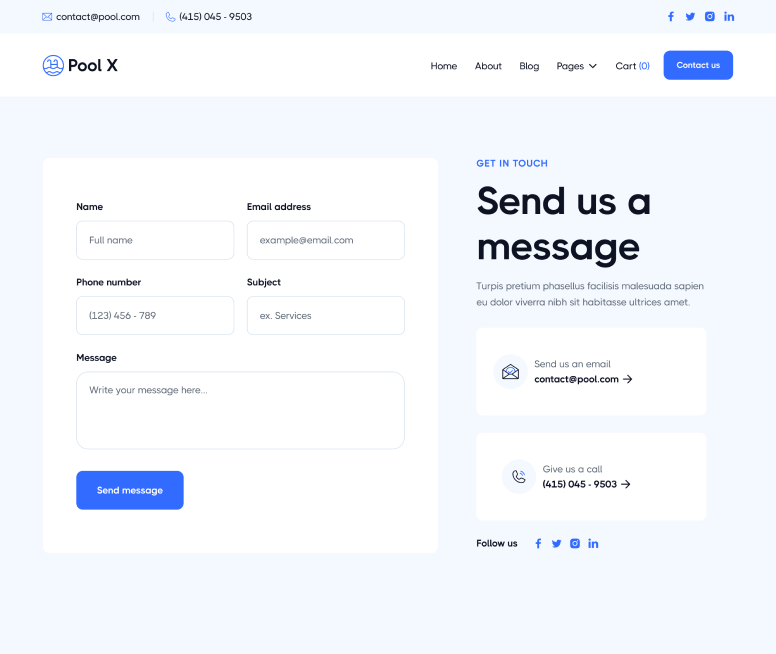 Pool X - Contact V3 Page - Pool Service Webflow Template