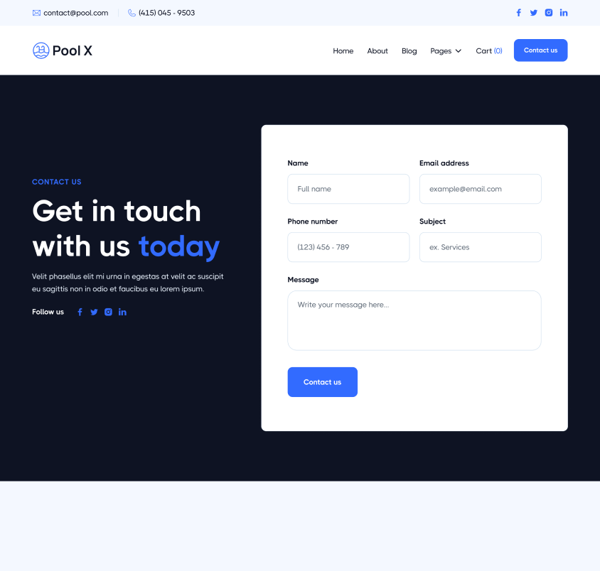 Pool X - Contact V1 Page - Pool Service Webflow Template