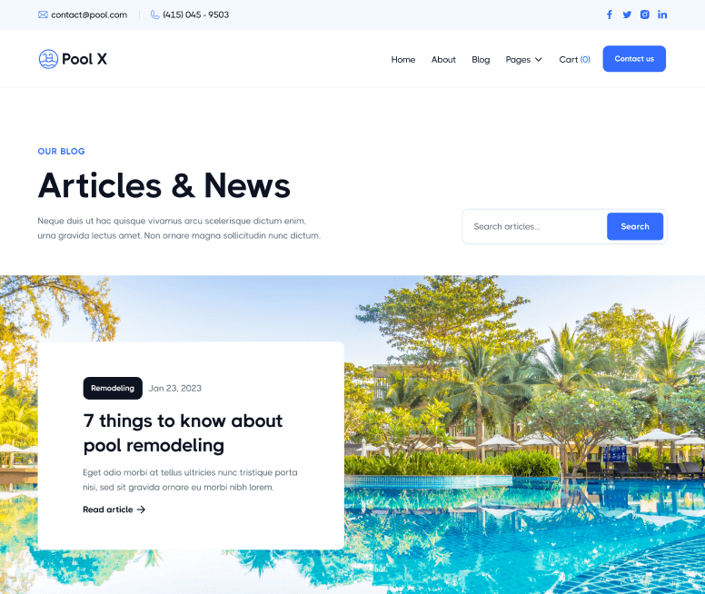 Pool X - Blog V1 Page - Pool Service Webflow Template