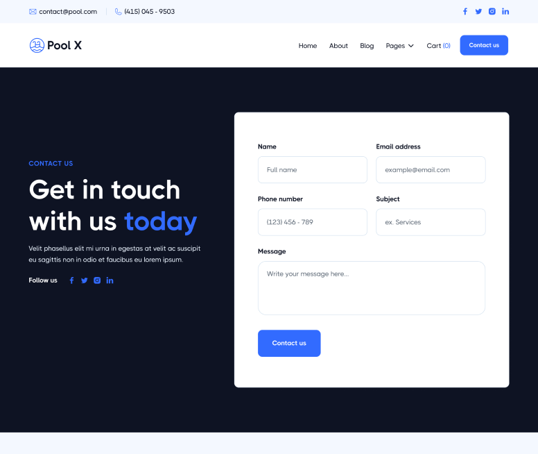 Pool X - Contact V1 Page - Pool Service Webflow Template