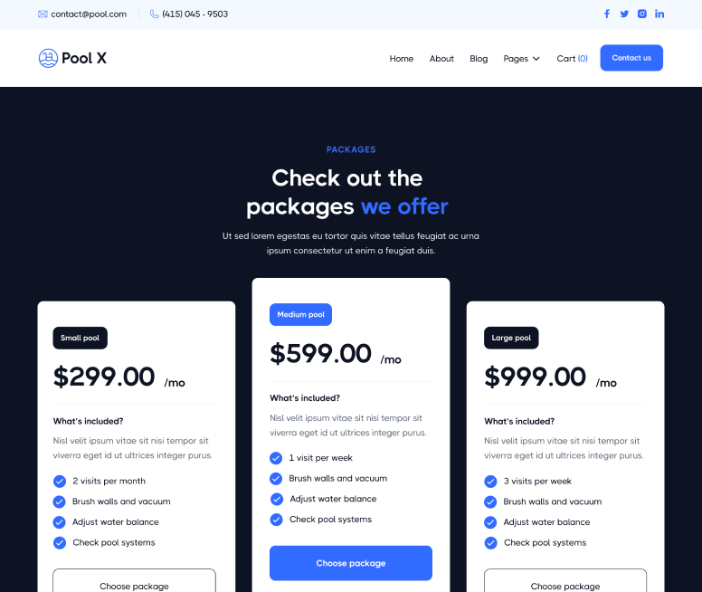 Pool X - Packages Page - Pool Service Webflow Template