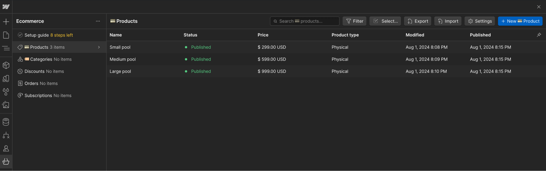 Ecommerce Collection - Pool X Webflow Template
