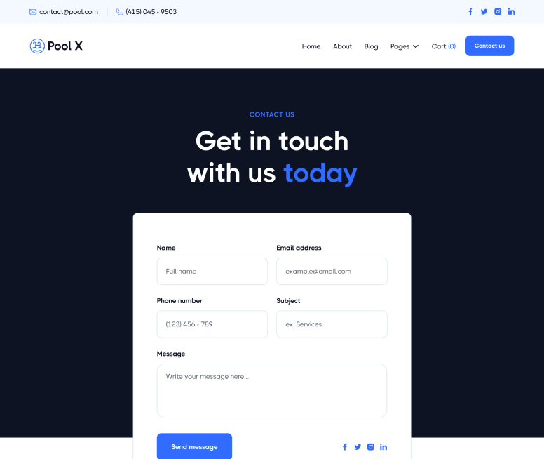 Pool X - Contact V2 Page - Pool Service Webflow Template