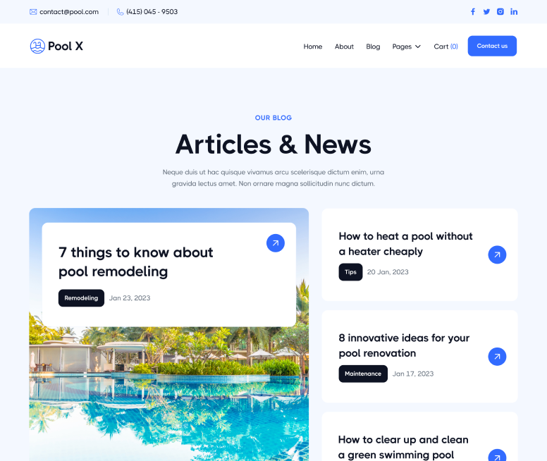 Pool X - Blog V2 Page - Pool Service Webflow Template