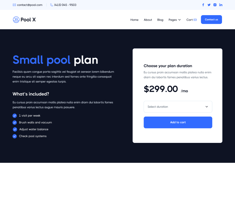 Pool X - Single Package Page - Pool Service Webflow Template