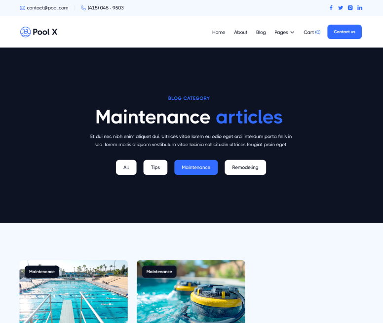 Pool X - Blog Category Page - Pool Service Webflow Template