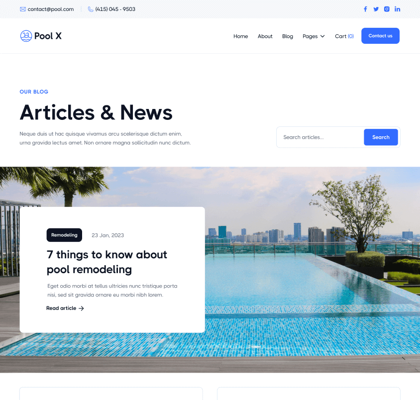 Pool X - Blog V1 Page - Pool Service Webflow Template